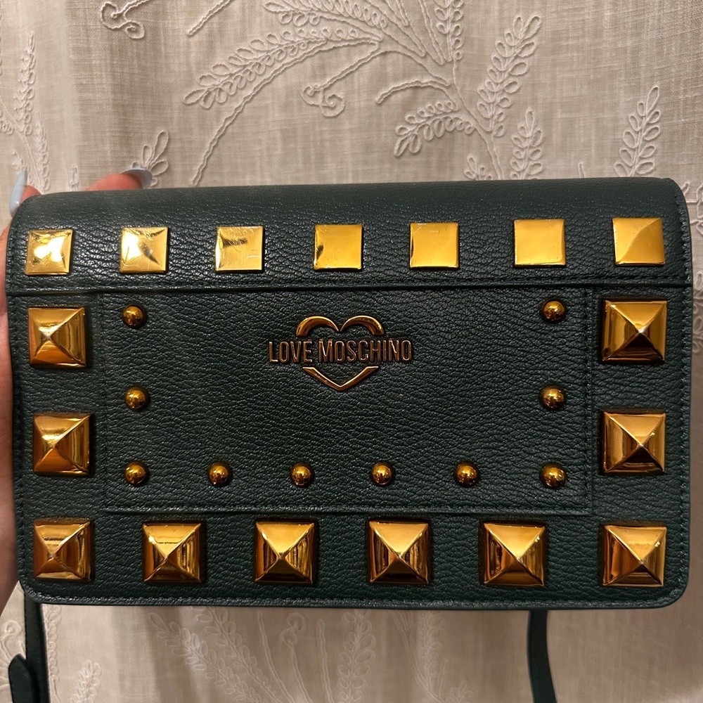 Love Moschino Dark Green Bag with Gold Accents